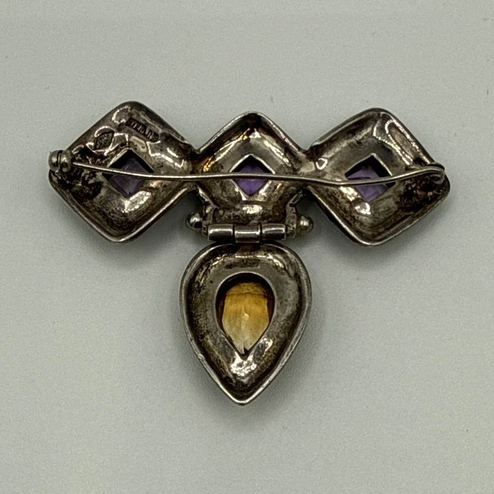JUDITH JACK 925 Sterling Silver Vintage Amethyst Citrine Marcasite Gem Pendant